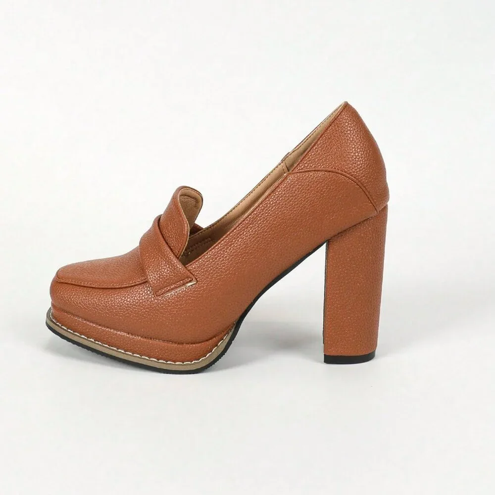 Brown Elegant Women's High Heel Square Toe Shoes